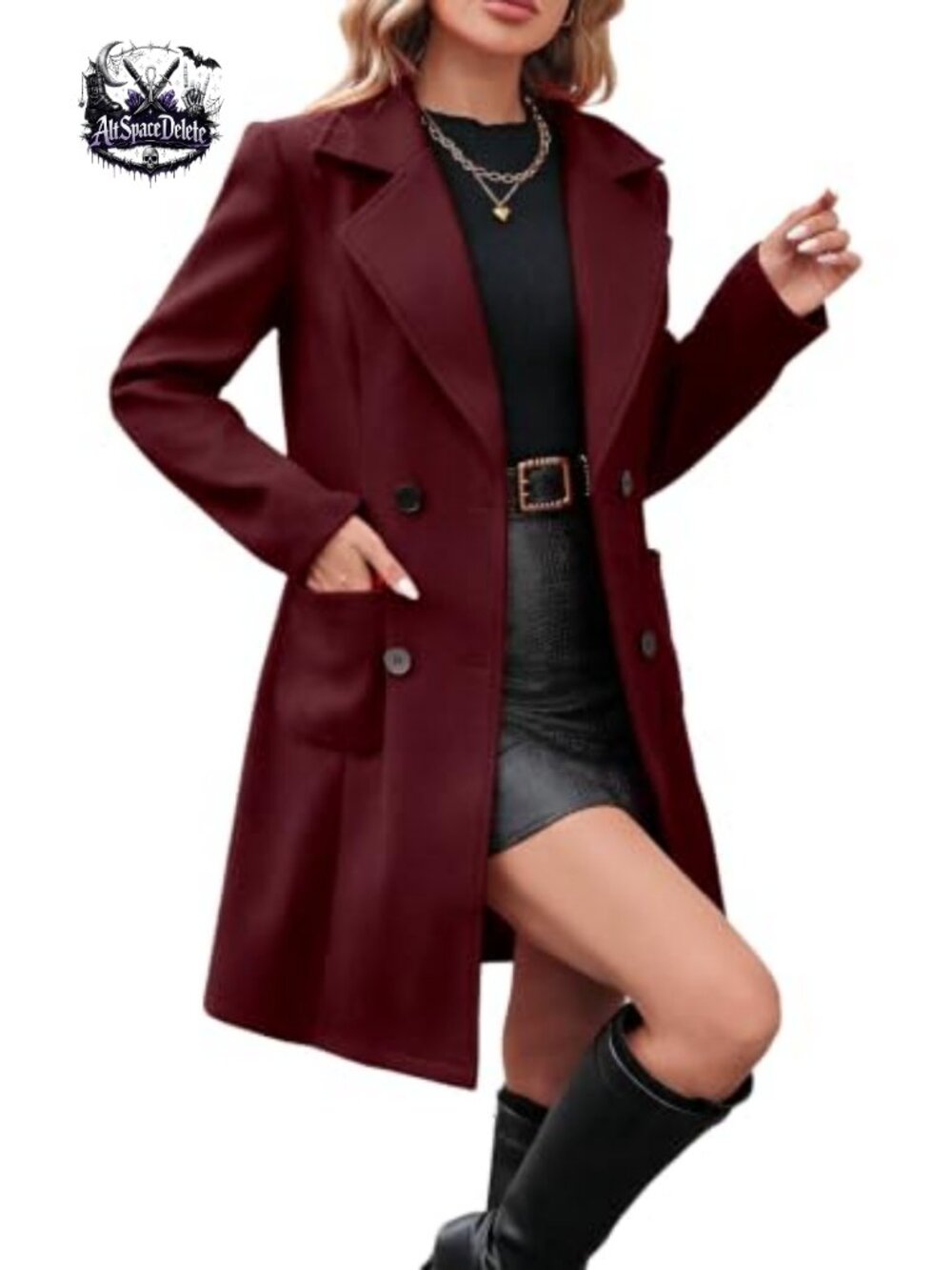 Double Breasted Notch Lapel Peacoat Mid Length Trench Coat 100% Polyester